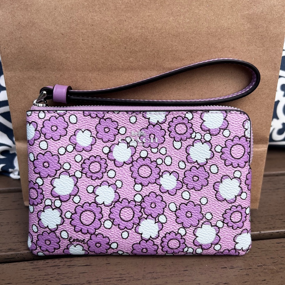 Coach Lavender and White Floral Wristlet - NWT